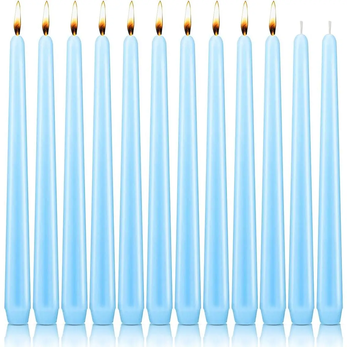 10 inches Synthetic Unscented Dripless Taper Candles, Set of 12 - 8-Hour Long Wearing Burn Time, Light Blue Home Decoration, Party Supplies for Wedding Cake Decor, Home Supplies, Soothing