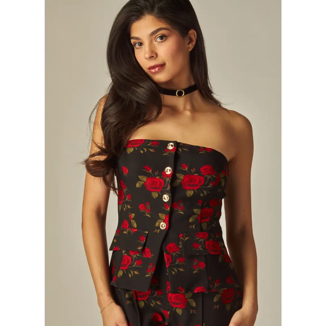Scuba Knit Strapless Button Front Tube Top Comfort Fit
