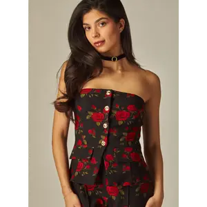 Scuba Knit Strapless Button Front Tube Top Comfort Fit