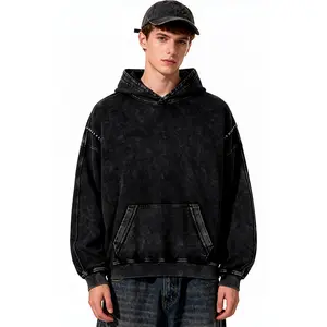 Solid Color 80% Cotton 20% Polyester Vintage Heavy Hoodie Unisex Oversized Drawstring Hooded Cotton Sweatshirt with Front Pocket for Daily Wear Comfort Hoodie for All Genders