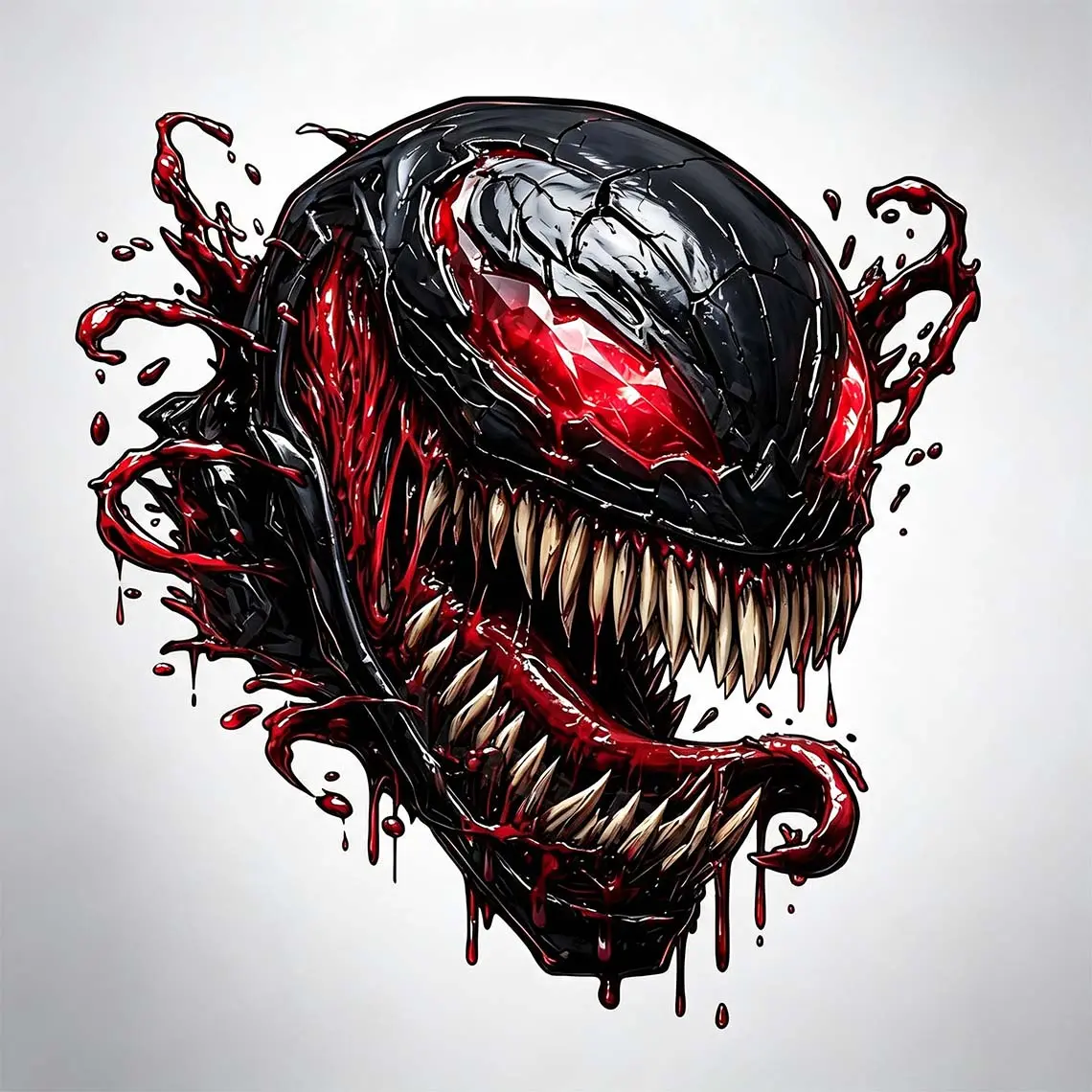 "Red Black Slime Monster Sharp Teeth Dripping Venom Art" DTF Transfer - Dark Horror Streetwear Vibes - Scary・Edgy・Grunge - Suitable For T-shirts, Bags & Fabric Decor, Washable Iron-On Stickers, Gothic Monster Horror Heat Transfer Stickers