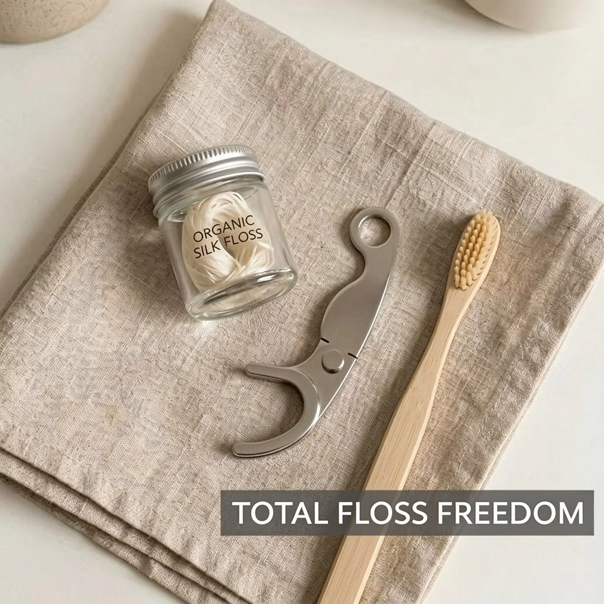 Reusable Stainless Steel Dental Floss Pick with Eco-Friendly Metal Holder & 55yd (50m) Refill, Long-Lasting Non-Plastic Oral Care Tool for Teeth Cleaning, Sustainable Daily Accessory
