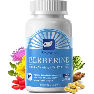 BEWANTS Berberine HCL Supplement - Berberine with Ceylon Cinnamon, NAC, Milk Thistle Metabolism & Liver Wellness Support | Liposomal Berberine with Turmeric, - 120 Cap, 60-Day Supply