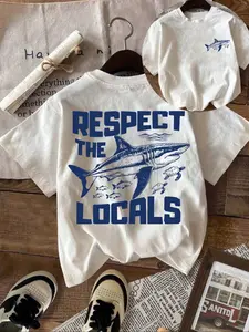 Women's Shark & Letter Print Round Neck Crewneck Graphic Tee, Vintage Trendy Casual Everyday Wear Short Sleeve T-shirt for Daily Wear, Ladies Summer Outfit, Top