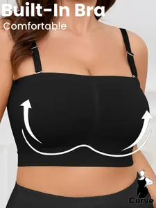【Plus Size】 Solid Wireless Bandeau Bra, Soft Comfortable Adjustable Strap Bra, Women's Lingerie for All Seasons, Womenswear