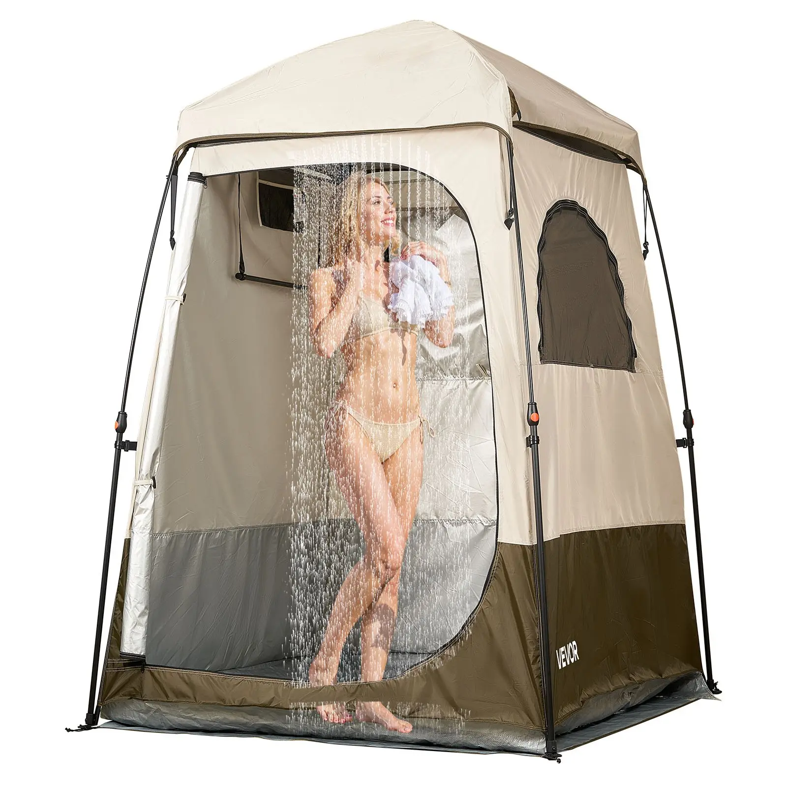 【Summerfinds】VEVOR 1-Room Foldable Privacy Changing Outdoor Tent, Rainproof Camping Tent with 210D Oxford Fabric Silver Coating, Crossbar, Ground Stakes, Ropes, Carry Bag for Beach, Fishing, Rainproof Tent