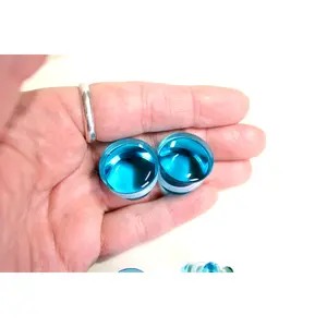 Blue Aqua Single-Flare Glass Plugs Pair - Wearable Jewelry, Flared Shape Design, Multi-Size Options, O-Ring Seal for Secure Fit