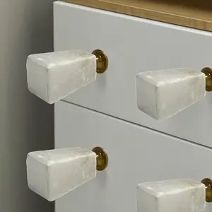 HomeRoots 635783 White Stone Square Cylindrical Drawer Pull Knobs - Set of 6
