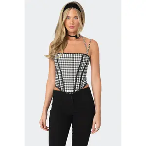 Gingham Lace Trim Corset
