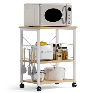 3-Tier Rolling Kitchen Cart - Standing Baker's Rack & Appliance Storage Shelf, Microwave Stand for Small Spaces w/Wheels