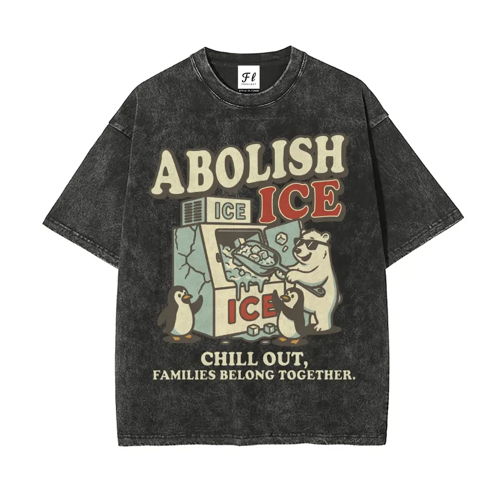 Men's "Abolish Ice" Graphic T-Shirt, Vintage Washed Cotton Short-Sleeve Casual Round Neck Top for Everyday Wear