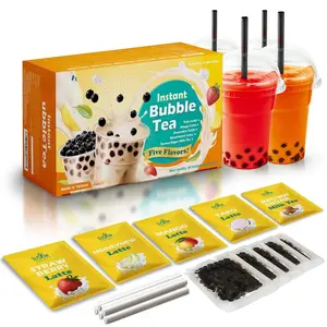 Fusion Select 5 Packs Taro, Mango, Honeydew, Strawberry Bubble Tea Kit Set With Extra Rich Tapioca Pearls, Straws  Drink Beverage