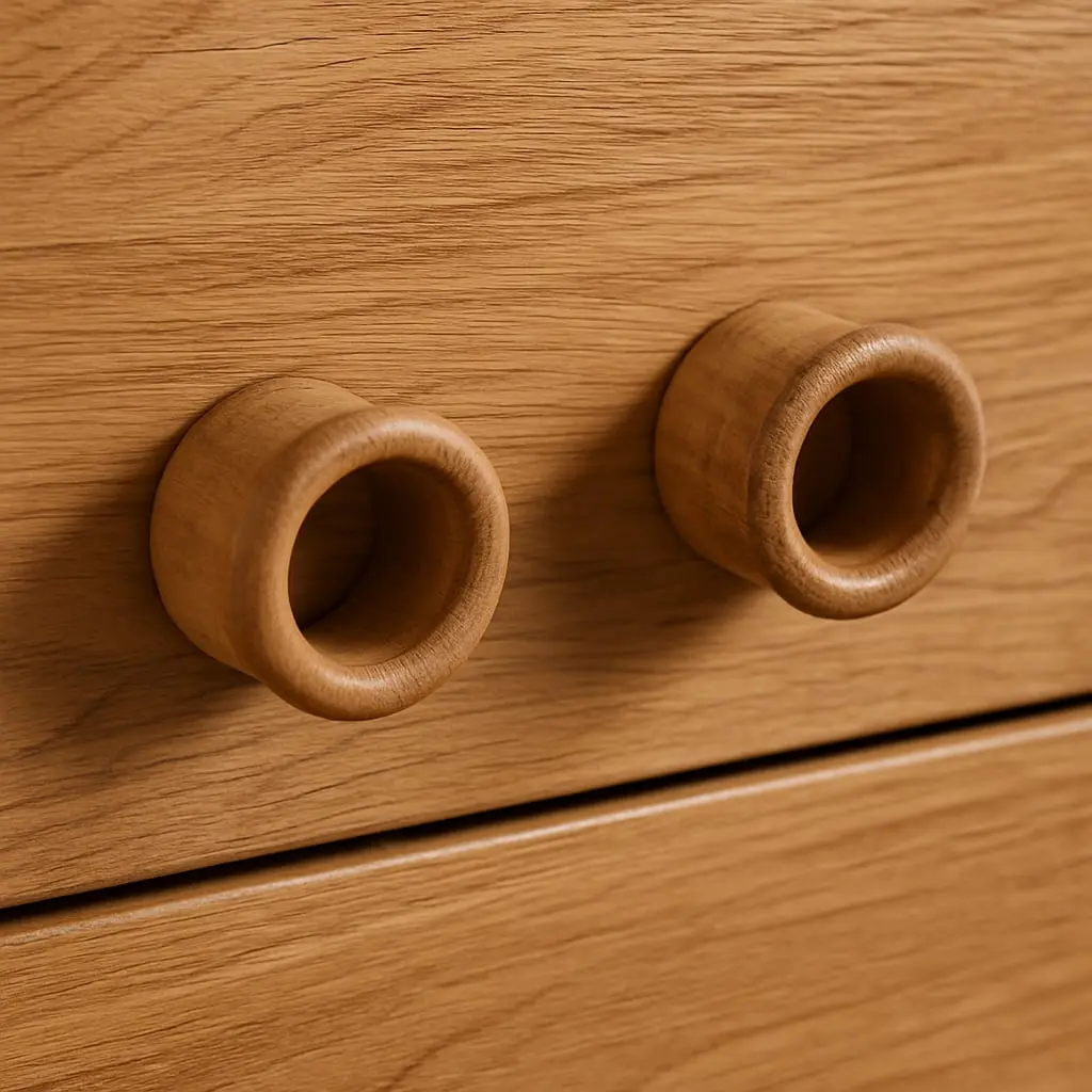 HomeRoots Solid Teak Round Decorative Drawer Pull Knobs, 1.25-in Diameter Brown Natural Finish Open Circle Grip, Set of 2 Moisture Resistant Indoor Bathroom Door Hardware That Adds Elegance