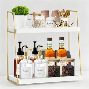 Multifunctional 2 Tier Wooden Coffee Bar Organizer for Countertop, Coffee Station Storage Shelf for Coffee Accessories, Fit for Countertop and Corner