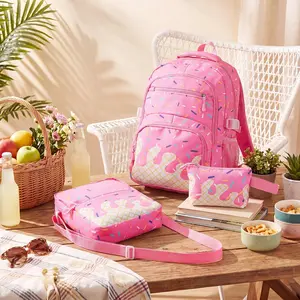 Blue 3 Pcs Baseball Ice Cream Drip Backpack Set 17 in Ice Cream Drip Backpack Lunch Bag Pen Bag for Sport Camping