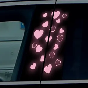 Heart Car Column Reflective Sticker, Self-Adhesive DIY Vinyl Waterproof B Pillar Heart Decal, High Strength Night Safety Warning Label