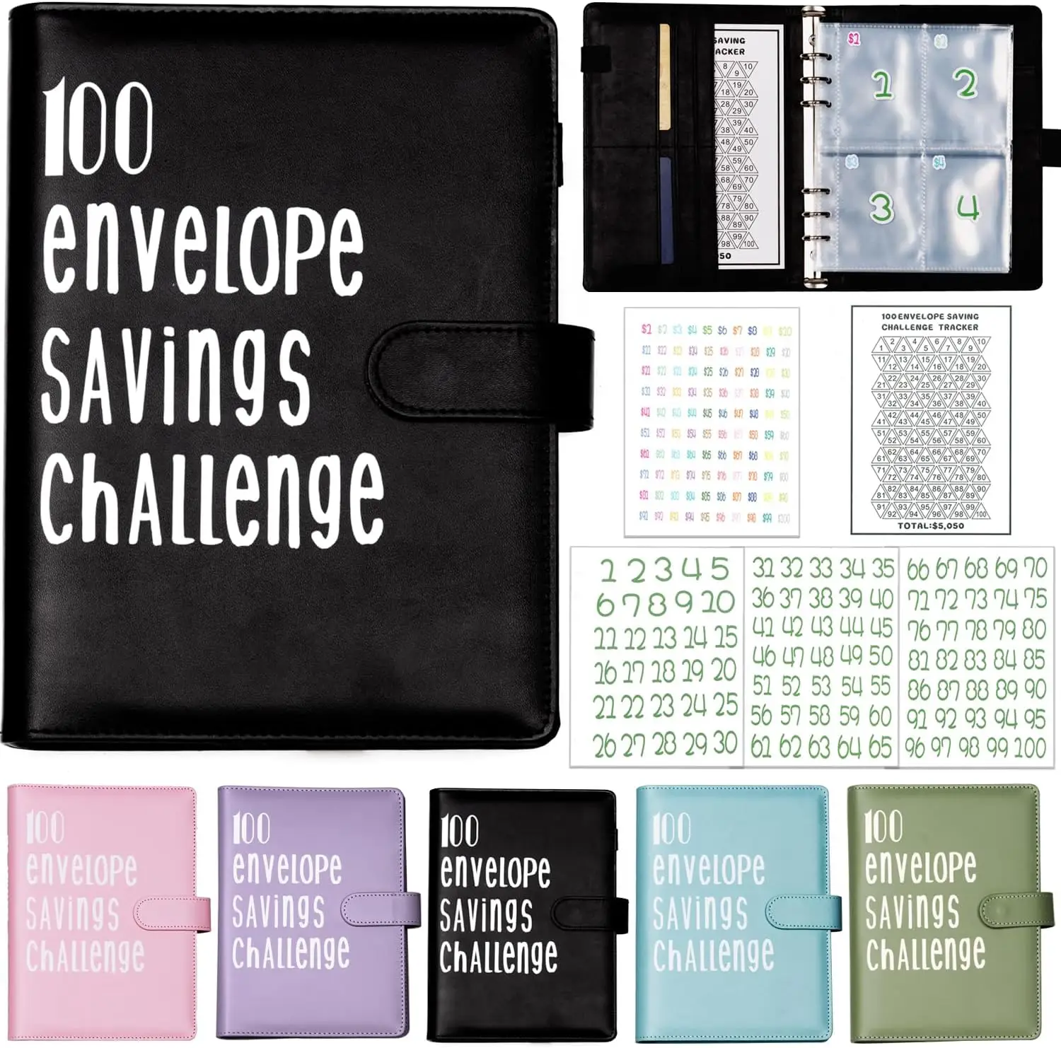 100 Envelopes Saving Challenge Binder, Easy and Fun Way to Save $5,050,Budget Binder, Money Saving Book, Saving Challenge Notebook, Money Organizer, B