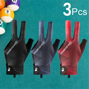 3-Piece Three-Finger Left-Hand Billiard Gloves - Breathable and Non-Slip for Snooker and Billiards - Red/Blue/Black