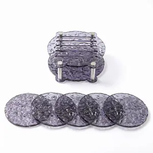 Aesthetic Acrylic Coasters Set of 5, Round Ice Crackle Texture, Non Slip Desktop Protection Pad, Modern Home Decor, Tea Party Gift