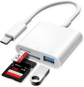 3 in 1 USB-C SD Card Reader – Adapter for SD/MicroSD Cards, Compatible with iPhone 15/16/17 Series, iPad Pro/Air/Mini, MacBook Pro/Air, iMac, Mac, Galaxy & Type-C Phones/Tablets/Laptops