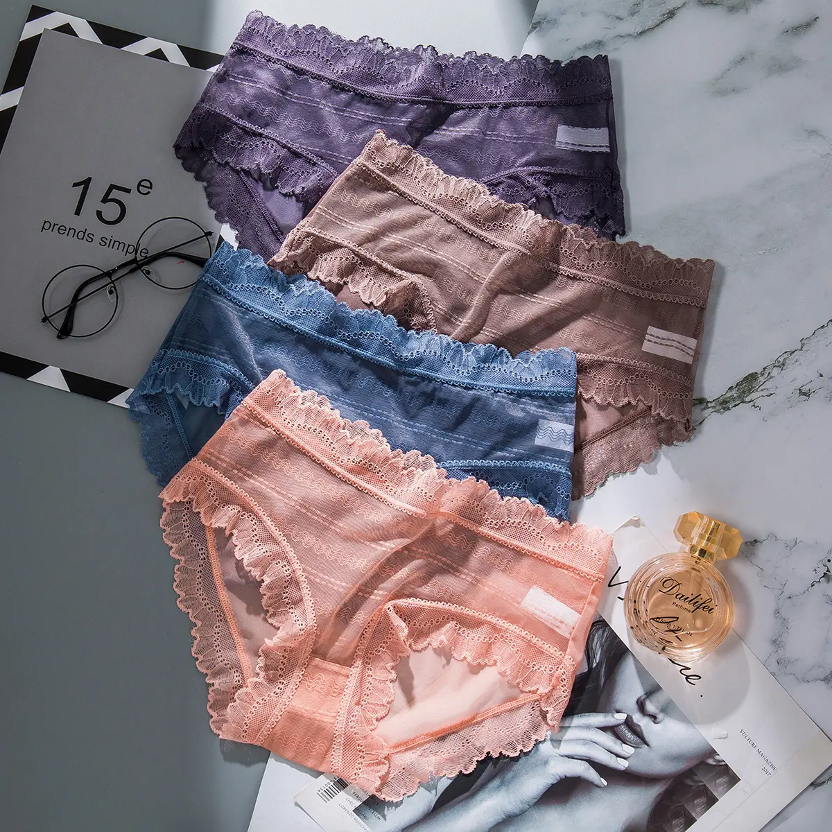 Hotcom Women's 9-Pack Contrast Lace Briefs - Elegance-Focused Lady's Everyday Panties, Breathable Sheer Knickers, Lace Trim, All-Season Comfortable Underwear summerwins