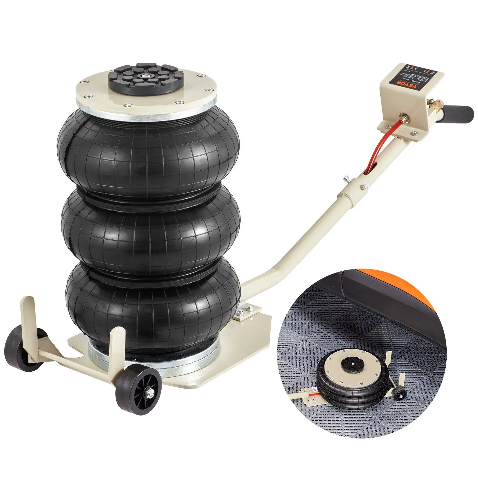 【Summerfinds】VEVOR Pneumatic Air Jack,  3T / 6600 lbs Triple Bag Air Jack, Airbag Jack with Six Steel Pipes, Lift up to 17.7 inch/450 mm, 3-5 s Fast Lifting Pneumatic Jack, with Long Handles for Car, Garage, Repair