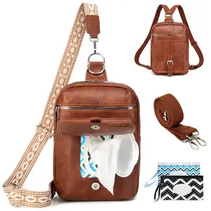 Myhozee 2-in-1 Crossbody Sling Bag for Women & Men PU Leather Backpack Purse with 2 Wipes Pouch & Removable Straps Large Front Chest Shoulder Diaper Bag Fanny Pack