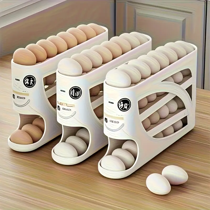 Automatic Rolling Plastic Egg Storage Box - Minimalist Multi-Layer Kitchen Rack, Fridge Organizers and Storage for Countertops, Reducing Clutter, Storing Eggs