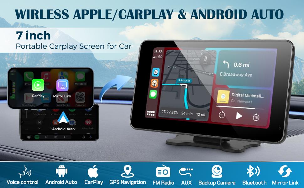 2026 7" Wireless CarPlay + 3-in-1 Jump Starter Air Pump Bundle  Must-Have Car Kit!