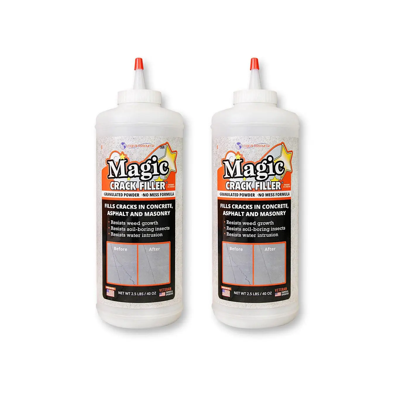 Magic Crack Filler Tan 2.5lb./40 oz. Bottle 2-Pack - Ultimate Solution for Concrete and Masonry Cracks - Easy Application to Keep Surfaces Strong and Lasting!