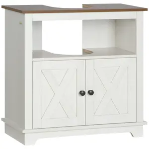 Dreamzon kleankin Farmhouse Under Sink Bathroom Cabinet, Pedestal Vanity Storage Cabinet with Double Doors and Storage Shelves, Bathroom Organizer, White