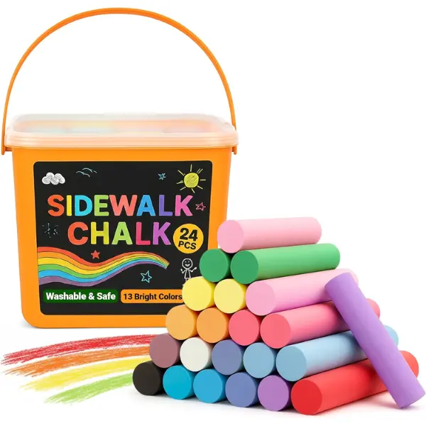 24 PCS Sidewalk Chalk for Kids Jumbo Washable Chalk Set with 13 Bright Colors Non-Toxic Outdoor Chalk in Easy Carry Bucket Bulk Chalk for Toddlers Chalkboard Driveway & Sidewalk Drawing