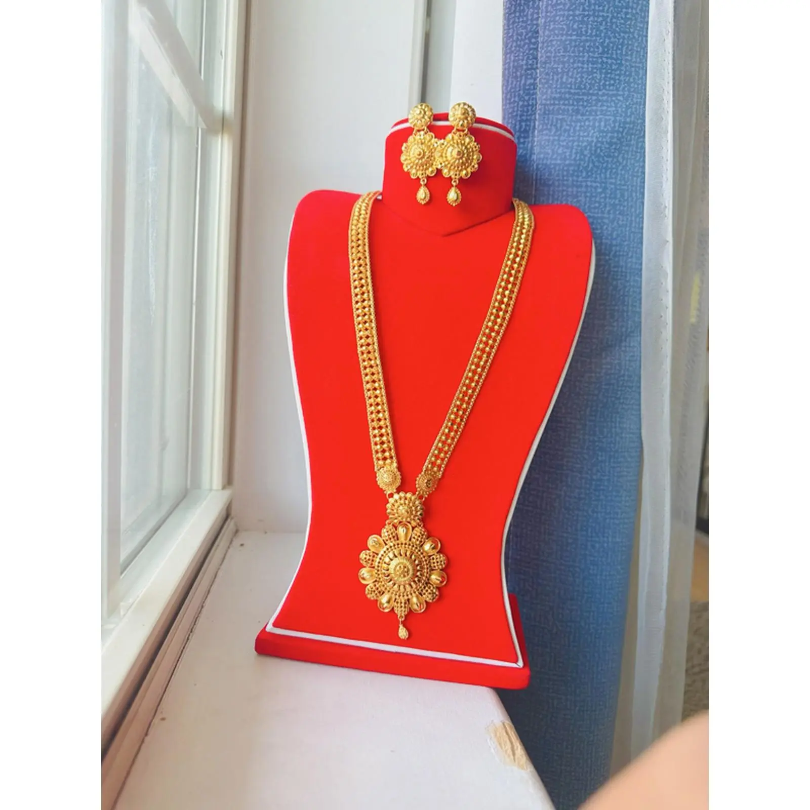 Women's Long Length Gold Tone Raanihaar Necklace with Cross Chain, Floral Motif - Elegant Costume Jewelry for Festivals, Special Occasions