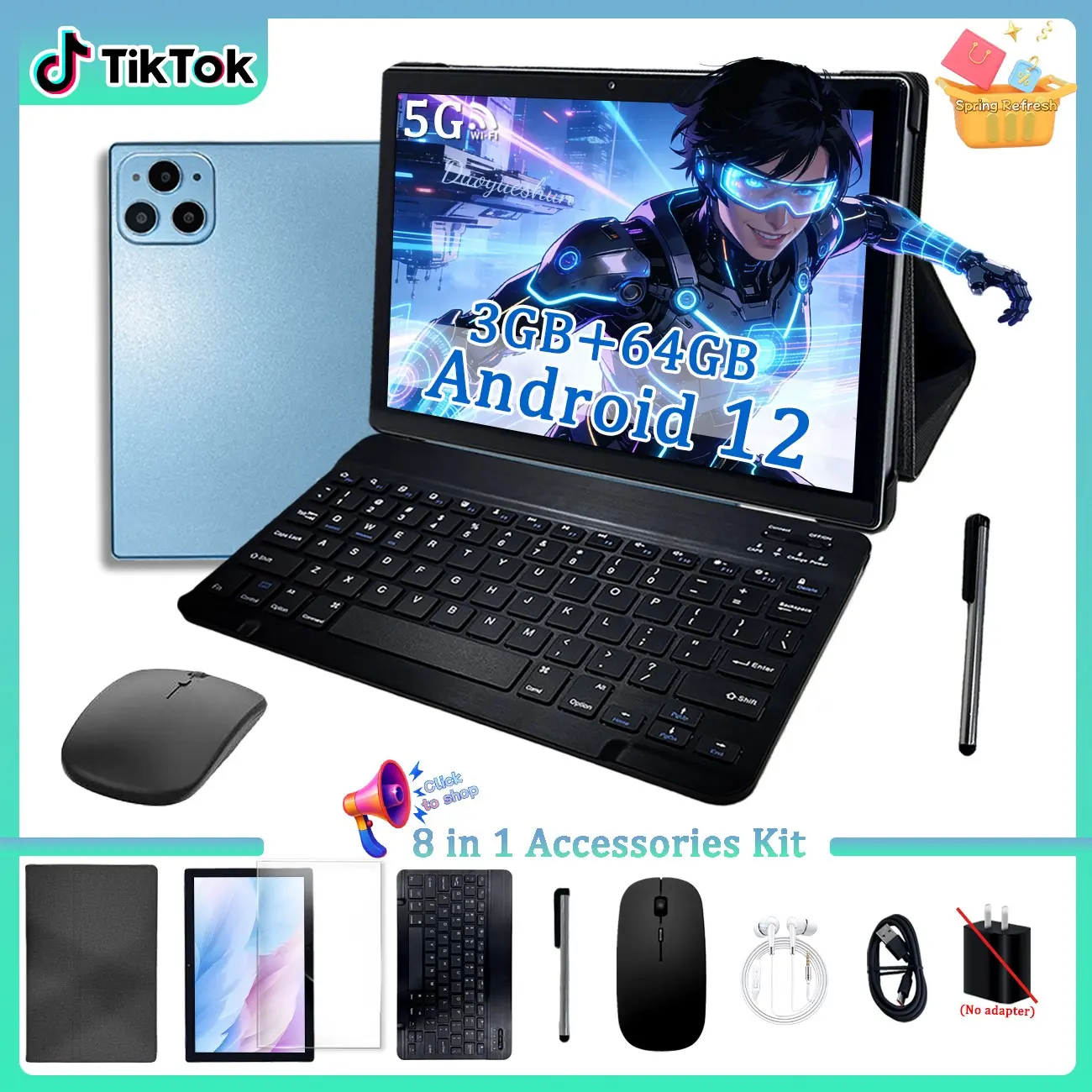 Birthday gifts for Christmas 10.1 Inch Tablet Set, Android Tablets, Android Wifi Tablet, Tablet PC, 2-In-1 Laptop Computer, 5g WiFi HD Screen, Dual Cameras, Shockproof Case, earphones, mouse, keyboard, work and study tablet