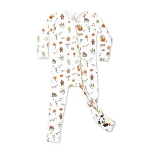 Bellabu Bear Halloween Treats Bamboo Convertible Footie for babies Sleep Sack Print Sleepwear Costume