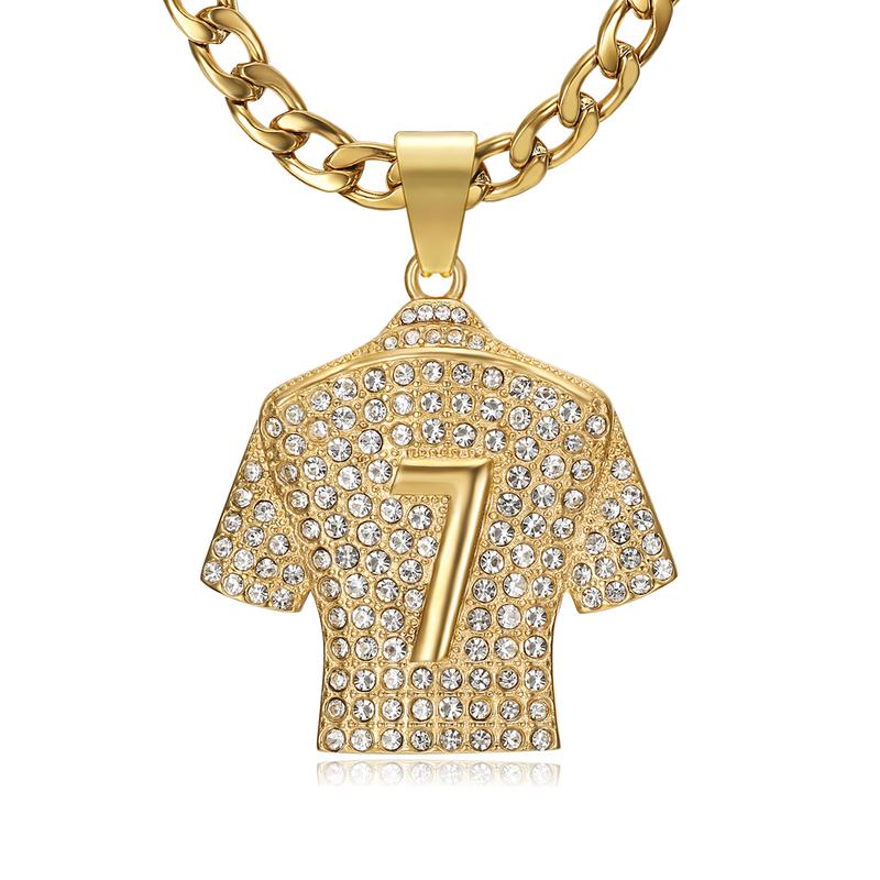 18K Gold Plated Soccer Jersey Number 7 Pendant Football Star Stainless Steel Necklace for Men, 24 Inch 7mm Chain Soccer Player Jewelry Gift Necklace And Chain Pendants Jewelry, Statement Necklace, Gold Plated Necklaces, Exquisite Trendy Pendant