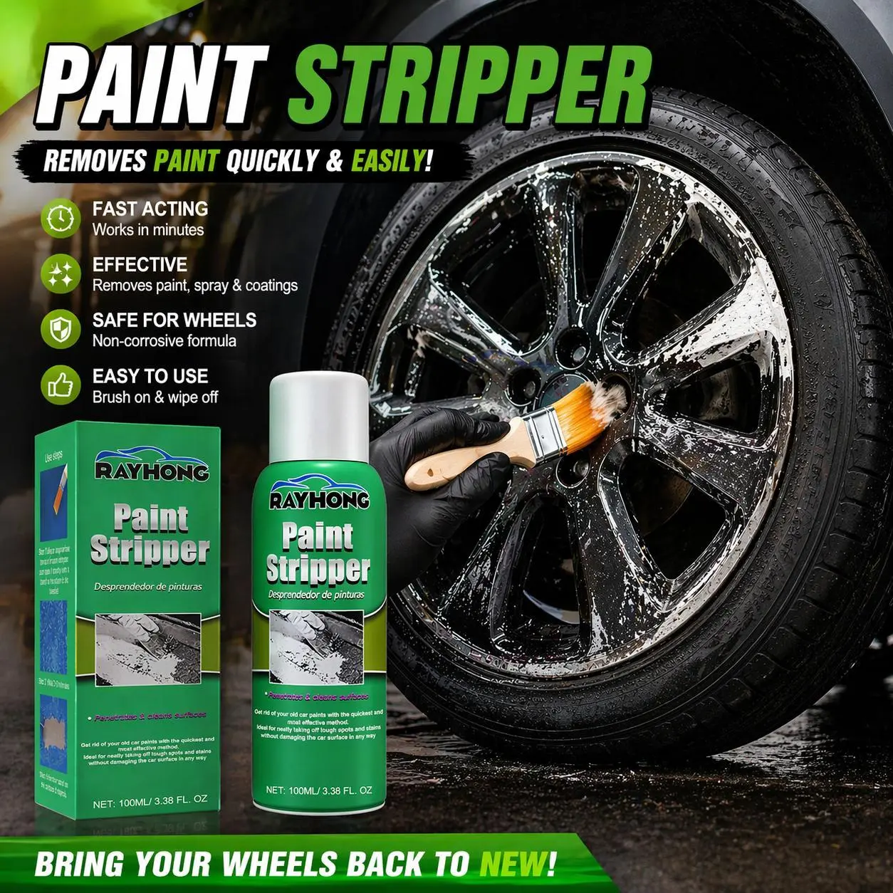 Car Wheel Paint Remover Spray - Consumable Automotive Detailing Solution for Car Metal Rim Surfaces, Brake Dust & Old Paint Removal (Deionized Water Formula, Suitable for Bulk Purchase), Stain Remover Spray