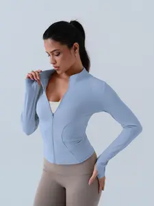 Women's Solid Zip-Up Athletic Sports Jacket, Sporty Long Sleeve Outerwear for Women, Ladies Sportswear for Indoor and Outdoor Wear