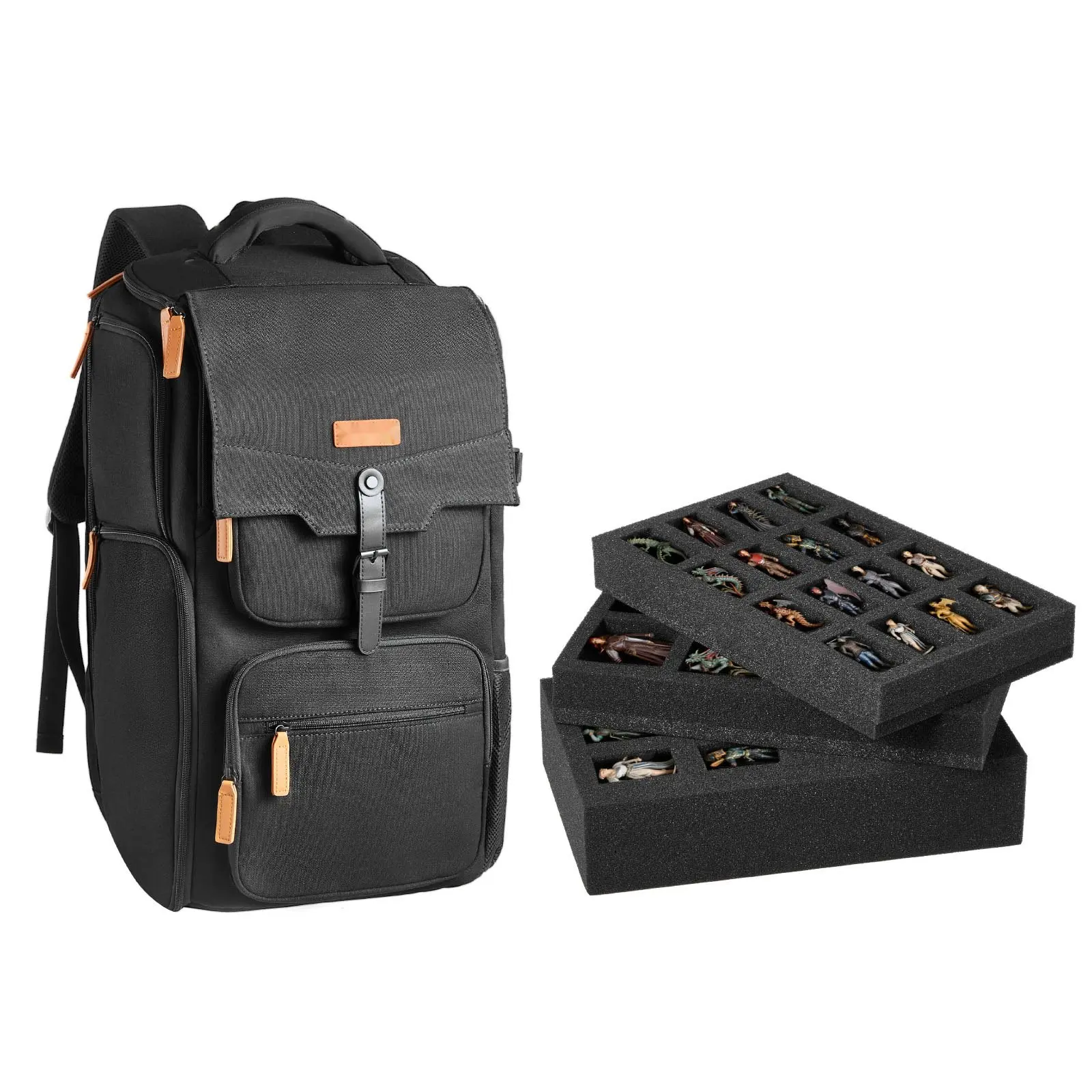 Miniature Storage Carrying Bag For Tabletop Miniatures, Fits 58 Infantry Minis, Portable Foam-Padded Transport Case With Sturdy Handle And Adjustable Shoulder Strap, Three Foam Layers For Large Capacity, Minis Not Included