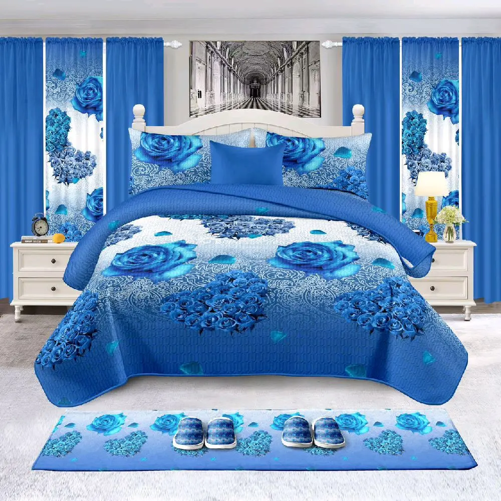 15 pieces- king size Priscilla Floral Bedding Set with Rustic  Comforter and Matching Curtains for Cozy Bedroom Decor