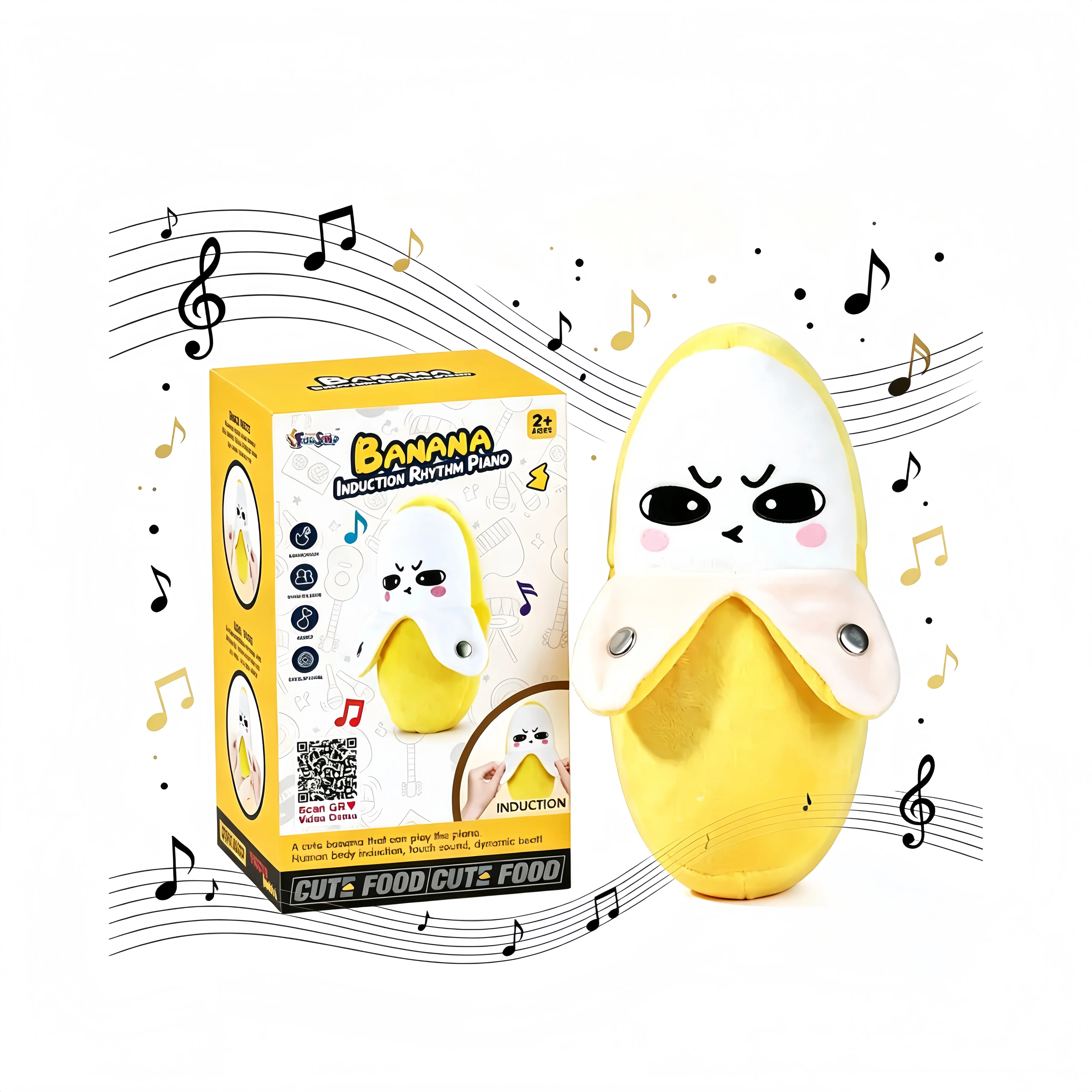 Funny Grumpy Banana Food Series Stuffed Toy - Touch-Induction Rhythm Piano, Interactive Plush Musical Electronic Toy with Dynamic Sound Rhythms, Hilarious 'Attitude', Interactive Audio, Screen-Free Birthday Gift for 2+ Years Old Kids