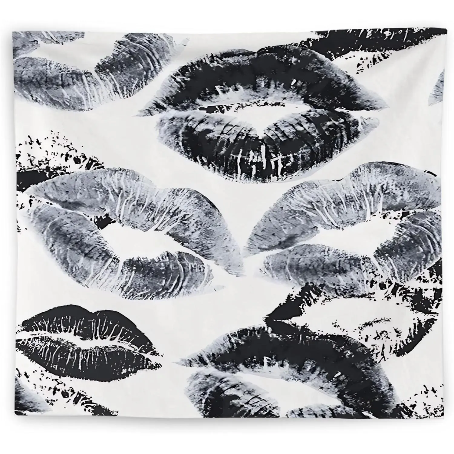 Trendy Black and White Kiss Lips Tapestry Wall Hanging, Funky Makeup Wall Decor, Fashion Aesthetic Wall Blanket Decor for Girls Room College Dorm Makeup Room Beauty Room, 50x60 Inch Flag Eilish