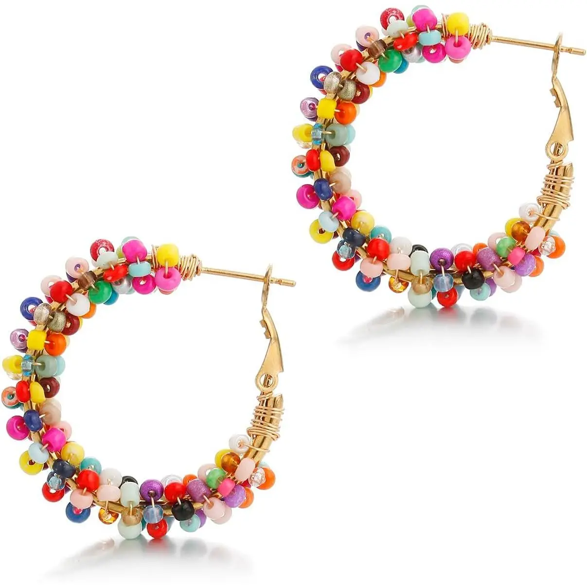 Flower Hoop Earrings, Boho Beaded Hoop Earrings Daisy Hoop Earrings Floral Hoop Earrings