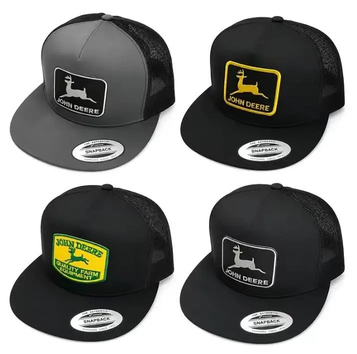 [Hot Sale] John Deere Trucker Hat for Men | Embroidered Flat Bill Snapback Mesh Cap | Camo Hunting Fishing Farm Ranch Hat