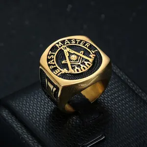 Vintage Retro Hip Hop Freemason AG Letter Print Square Stainless Steel Men's Stacking Ring Set - Statement Multi-Ring for Party Fashion Costume Jewelry Accessories