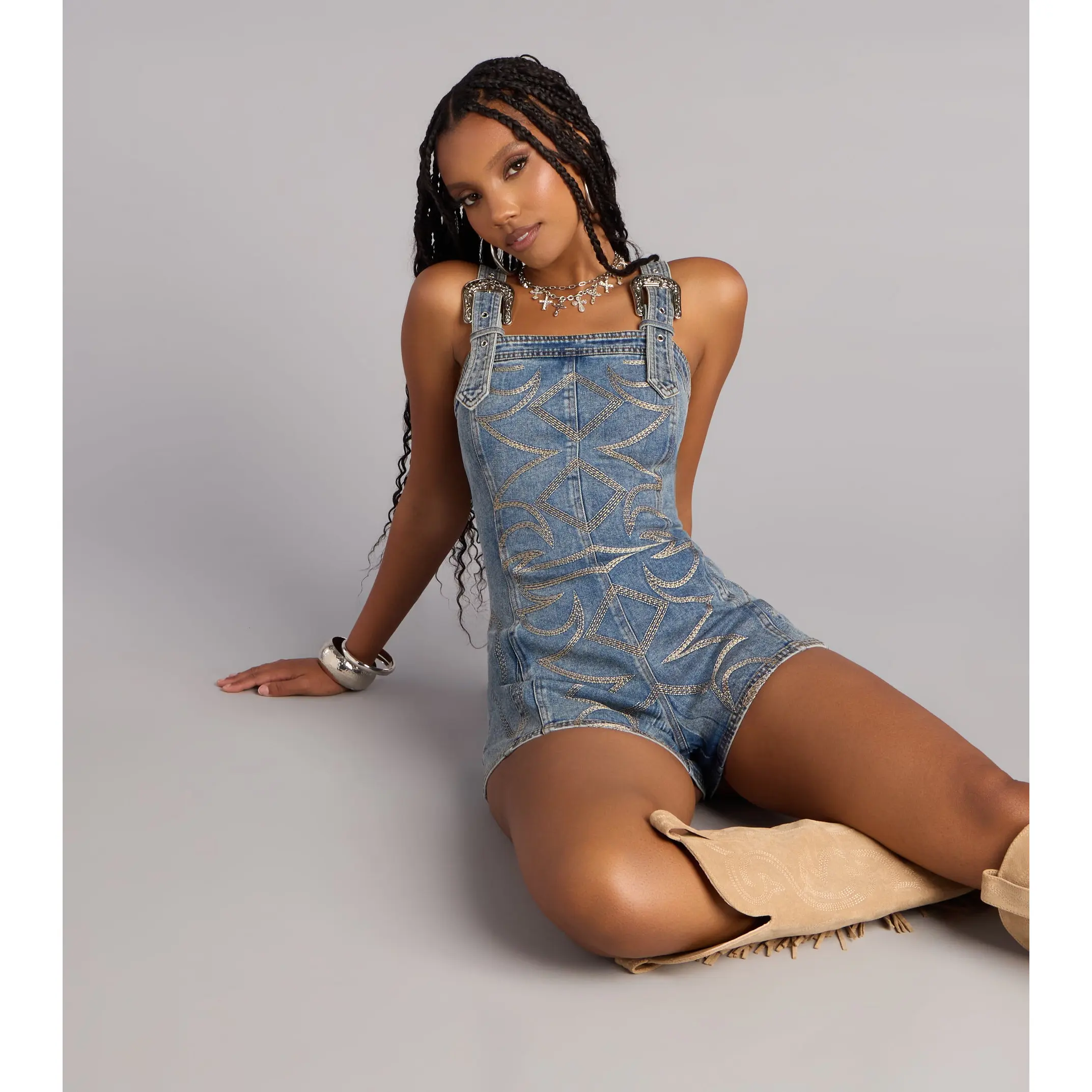 Cowgirl Energy Denim Western Romper