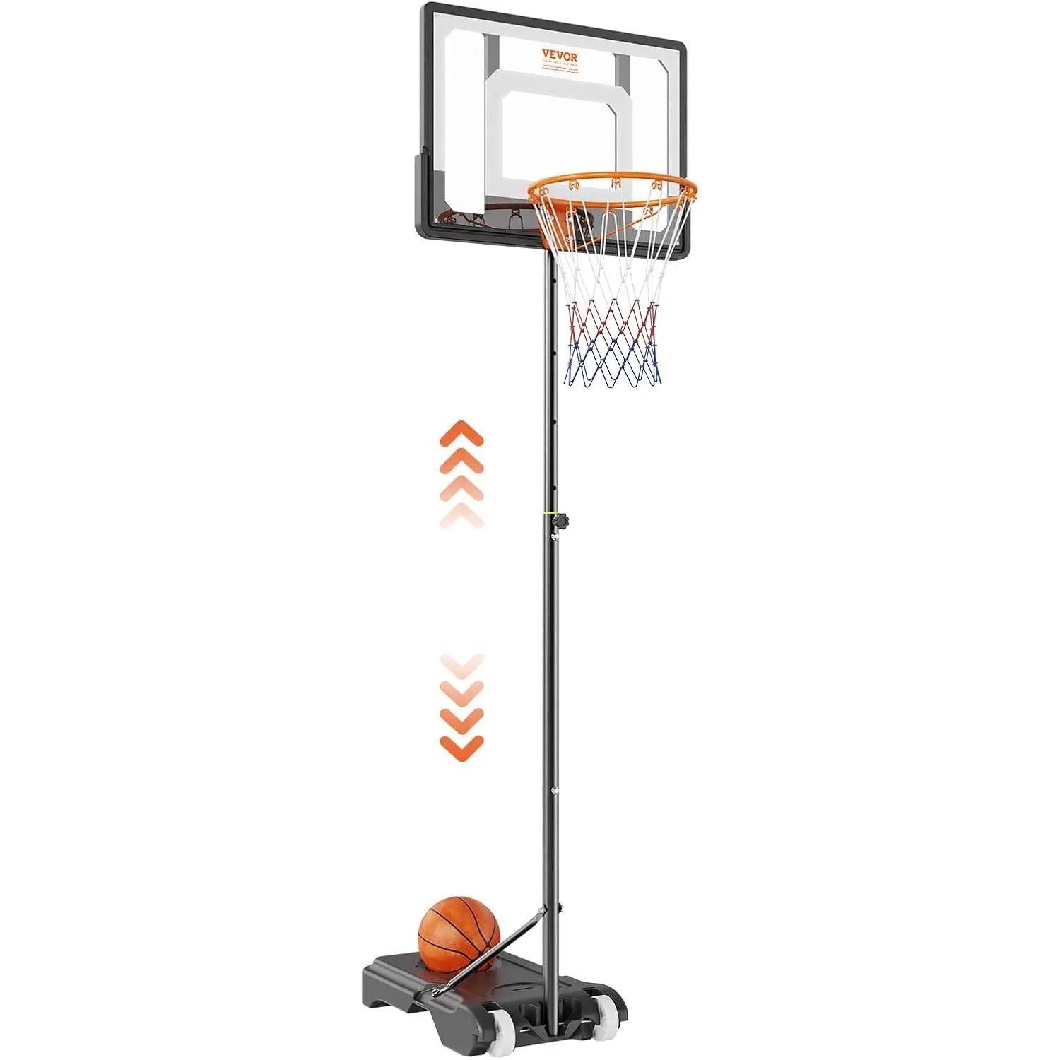 VEVOR Basketball Hoop/Rim, Adjustable Height Portable Backboard Court, Basketball Goal, Mobile Stand with Wheels Weighted Base, Youth&Adults, Outdoor/Indoor