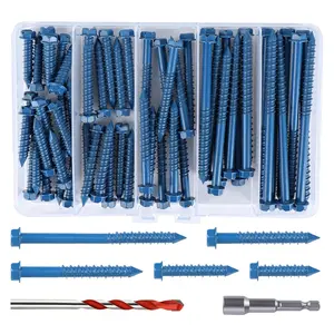 3/16" Hex  Concrete Screws Anchor Kit, 110 count Blue Concrete Screws for Masonry, Cement, Block, Brick or Stucco