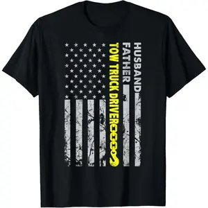 Husband Father Tow Truck Driver American flag Towing Dad T-Shirt,Unisex,Made in USA
