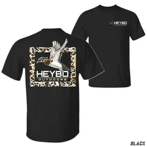 Heybo Outdoors Flying Duck Tee - Camo Graphic Summer Shirt - Soft Relaxed Fit Unisex Top - Perfect Vacation & Weekend Outfit - Premium Cotton Outdoor Streetwear